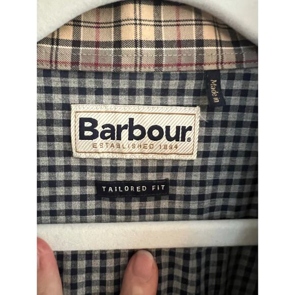 Barbour Men's XL Button Down Shirt Tailored Fit Long Sleeve Checker Gray Pocket - Picture 4 of 16